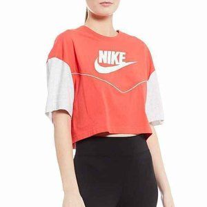 Brand New, Never Worn Baggy L Nike Crop Top Pink with Grey sleeves (MSPR $35)